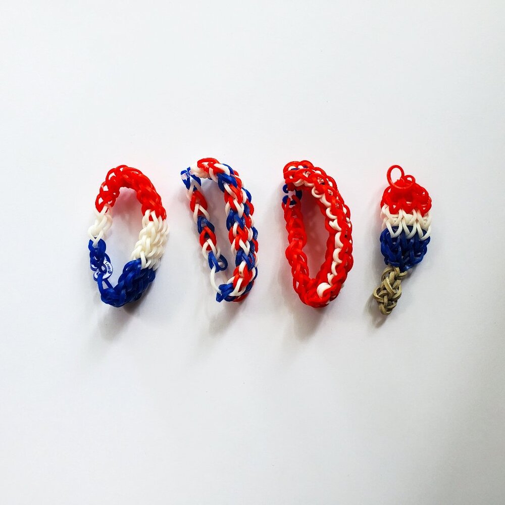 Handmade Rainbow Loom 4th of July bracelets with additional popsicle charm